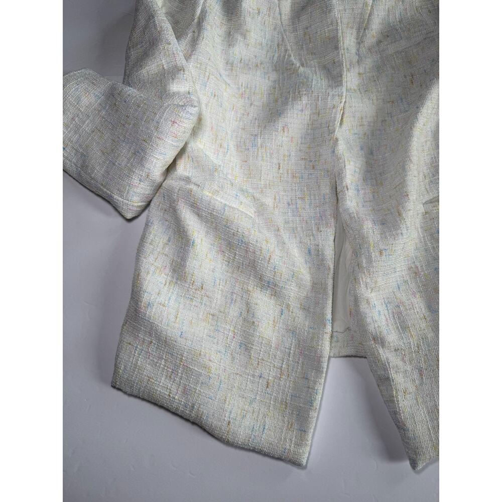 TCEC Blazer Womens Medium Ivory Tweed Pastel Speckled Open Front Jacket Career - Picture 4 of 8